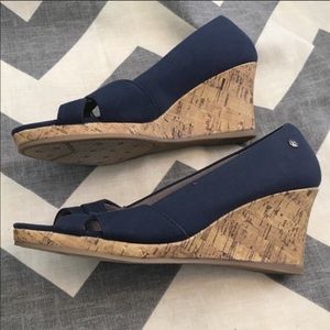 Navy Peep-toe Wedges - Sz 9